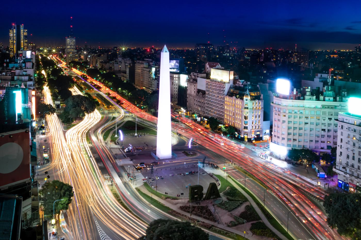 Buenos Aires at night along 9 de Julio Avenue, home of Argentina’s SIDE intelligence service