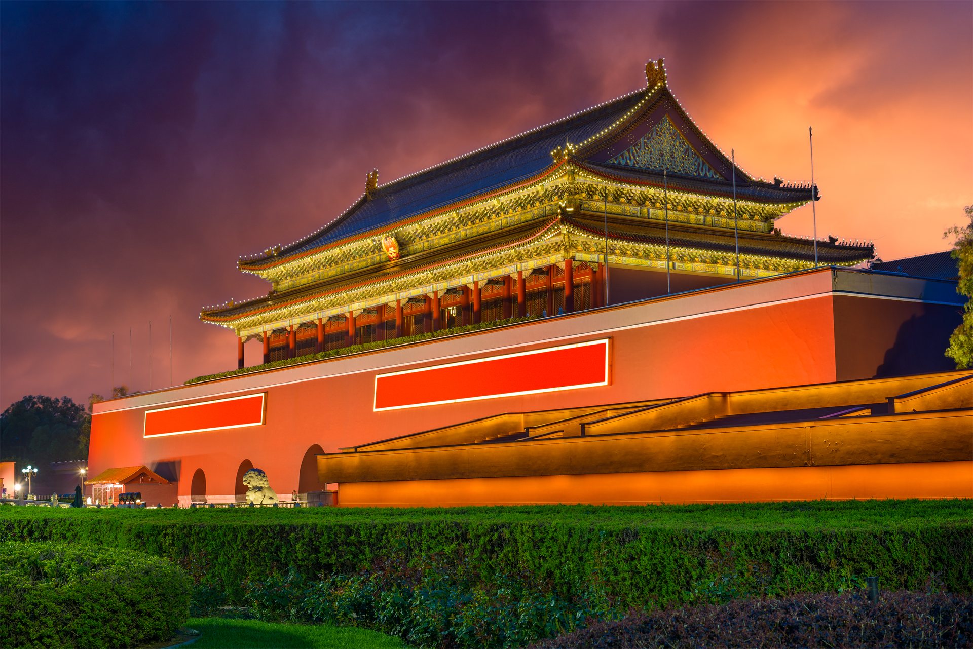 Tiananmen Gate in Beijing at night, the political heart of the state that Chinese intelligence serves