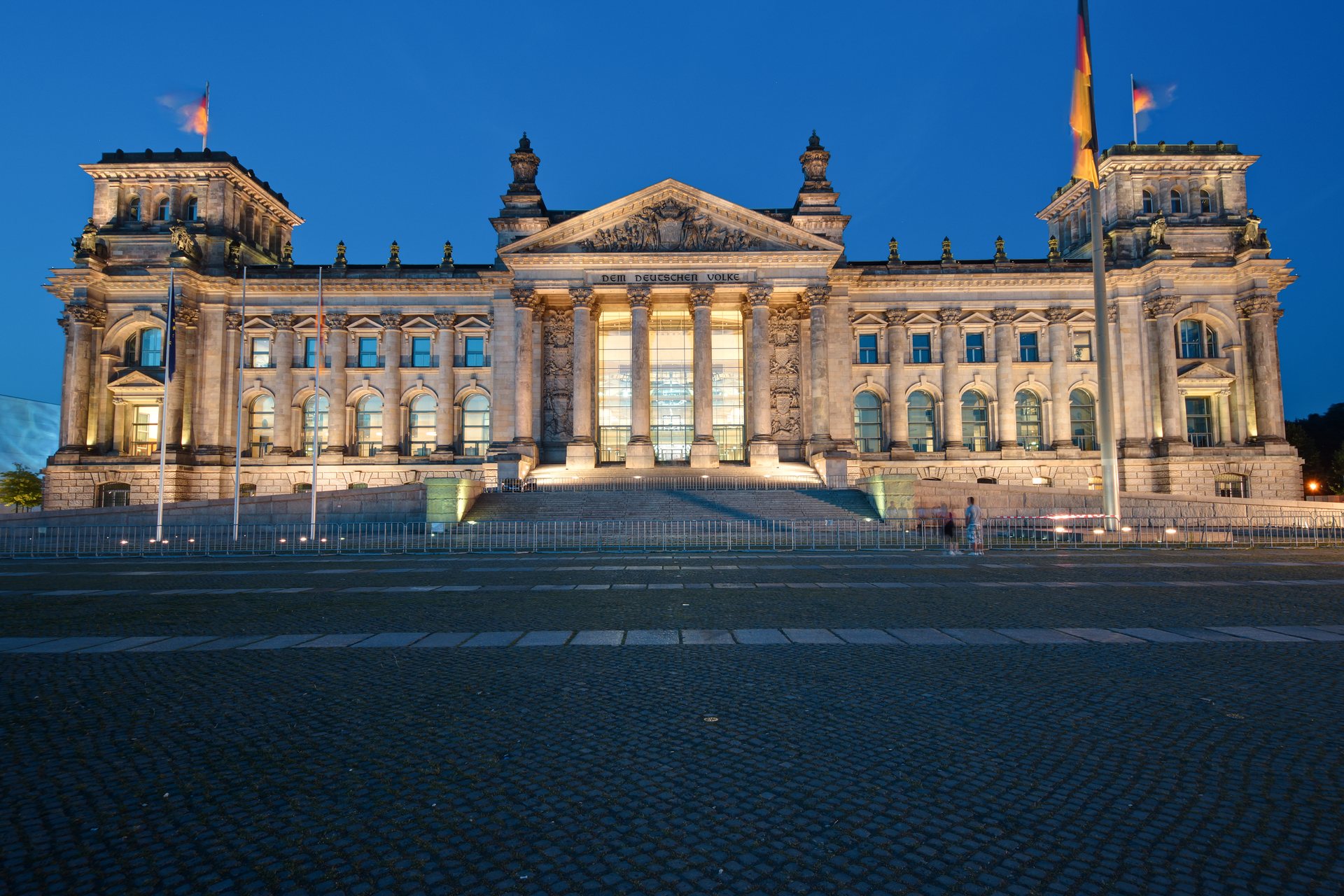 The Reichstag in Berlin at night, seat of the Bundestag that oversees German intelligence