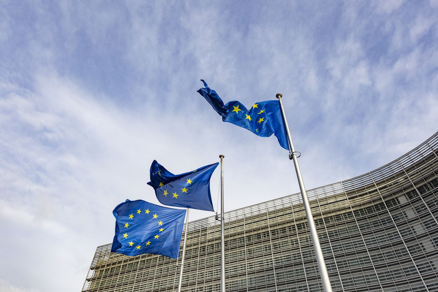 European Union flags in Brussels, target of the alleged Hungarian intelligence network inside EU institutions