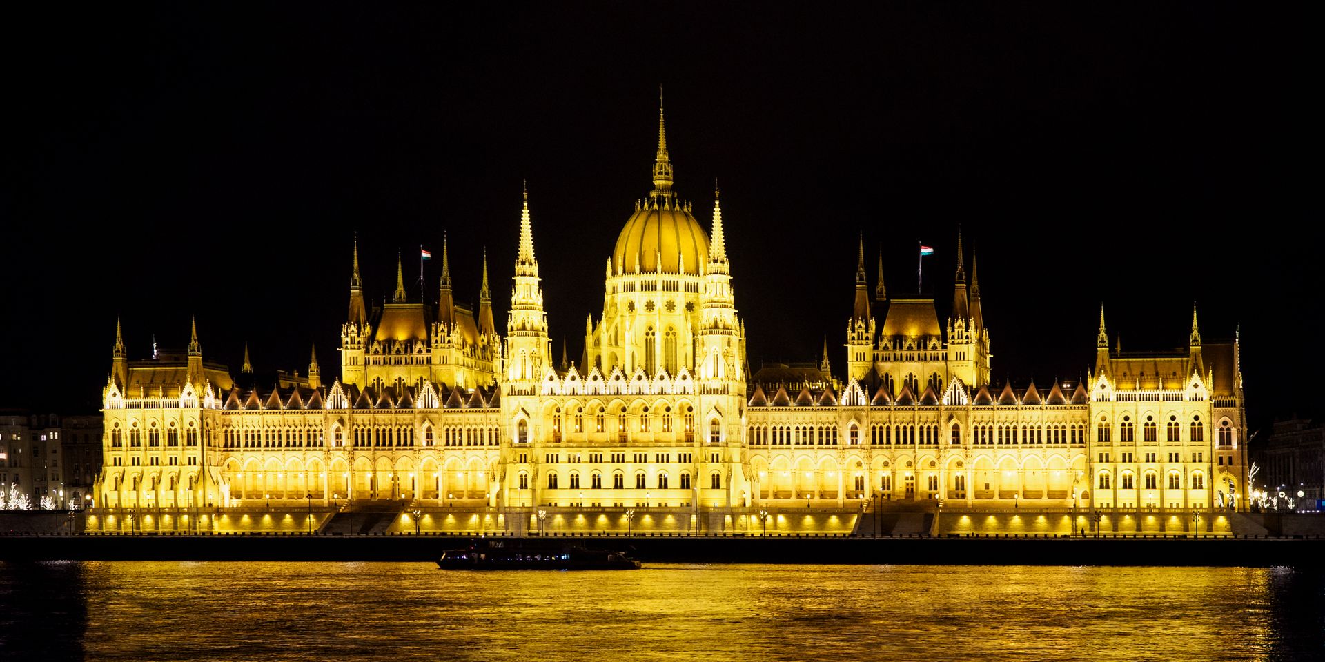 The Hungarian Parliament on the Danube at night, which oversees Hungarian intelligence