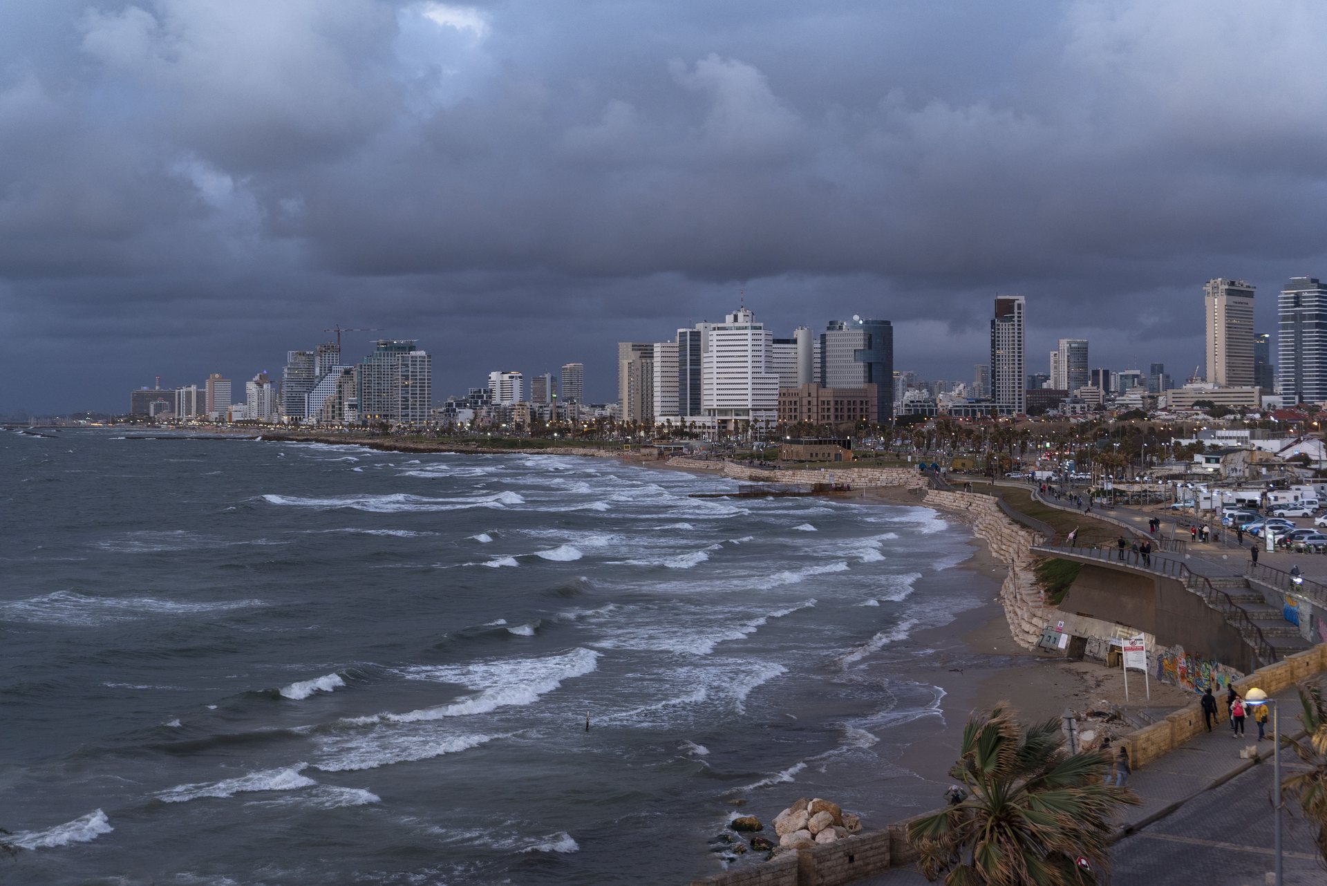 The Tel Aviv skyline at night, home to the headquarters of much of Israeli intelligence