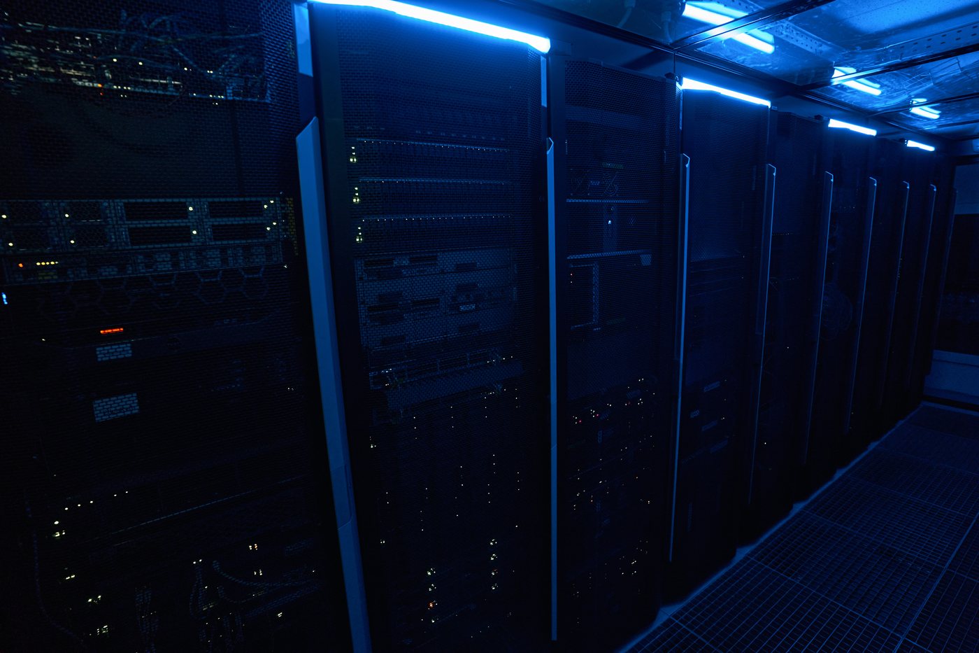 Servers in a dark data center, a reminder of North Korean intelligence cyber theft