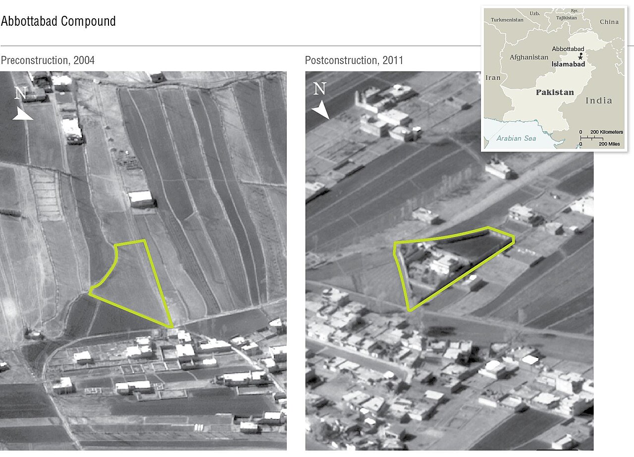 Aerial view of the Abbottabad compound where Osama bin Laden was found in 2011, a turning point for Pakistani intelligence