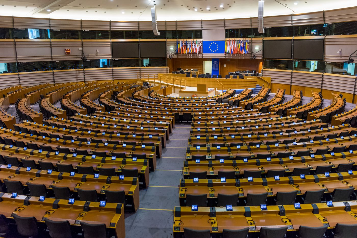 The European Parliament chamber, at the center of the Qatargate corruption investigation in Brussels