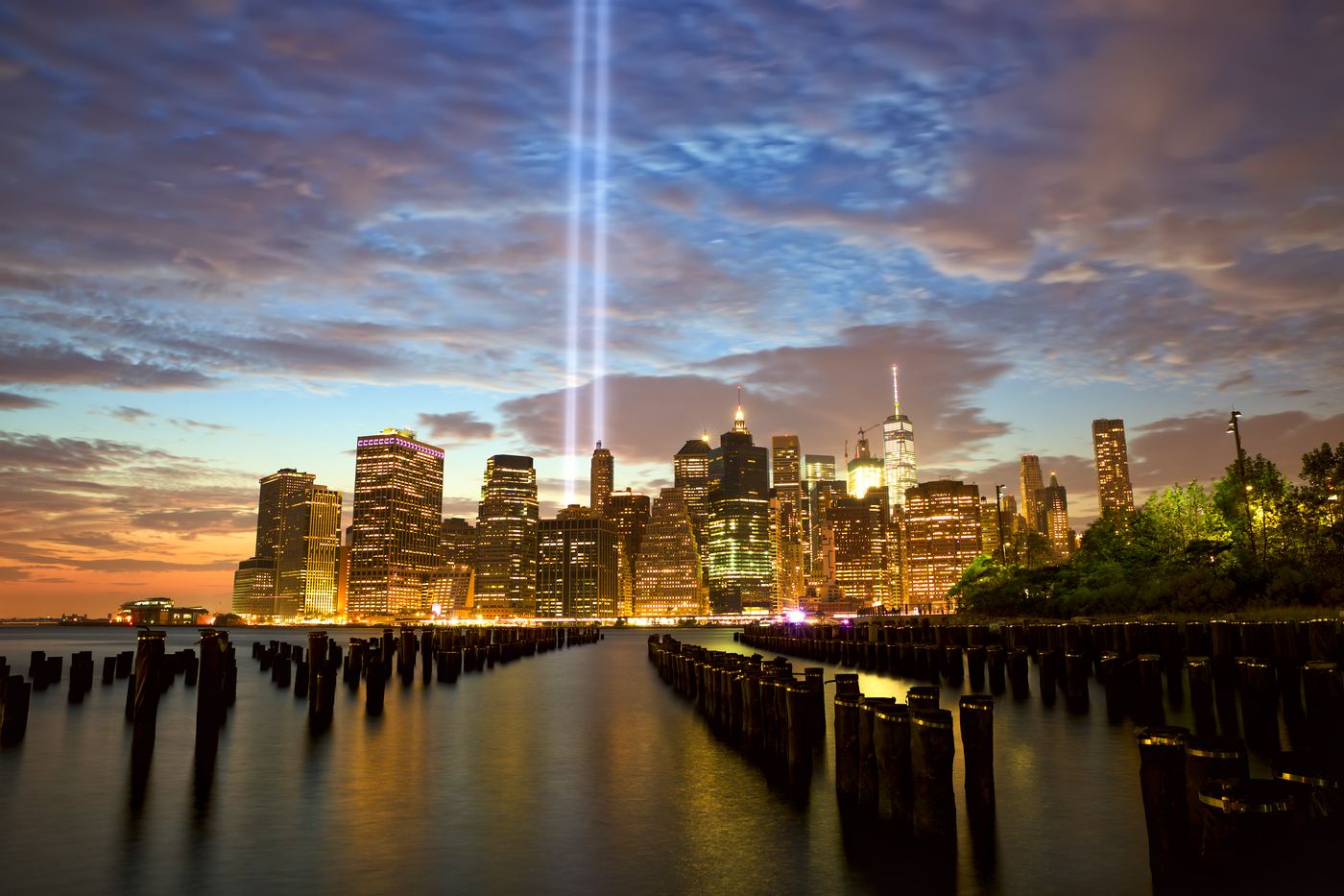 The Tribute in Light over Lower Manhattan, recalling the 9/11 attacks at the center of the Saudi intelligence litigation