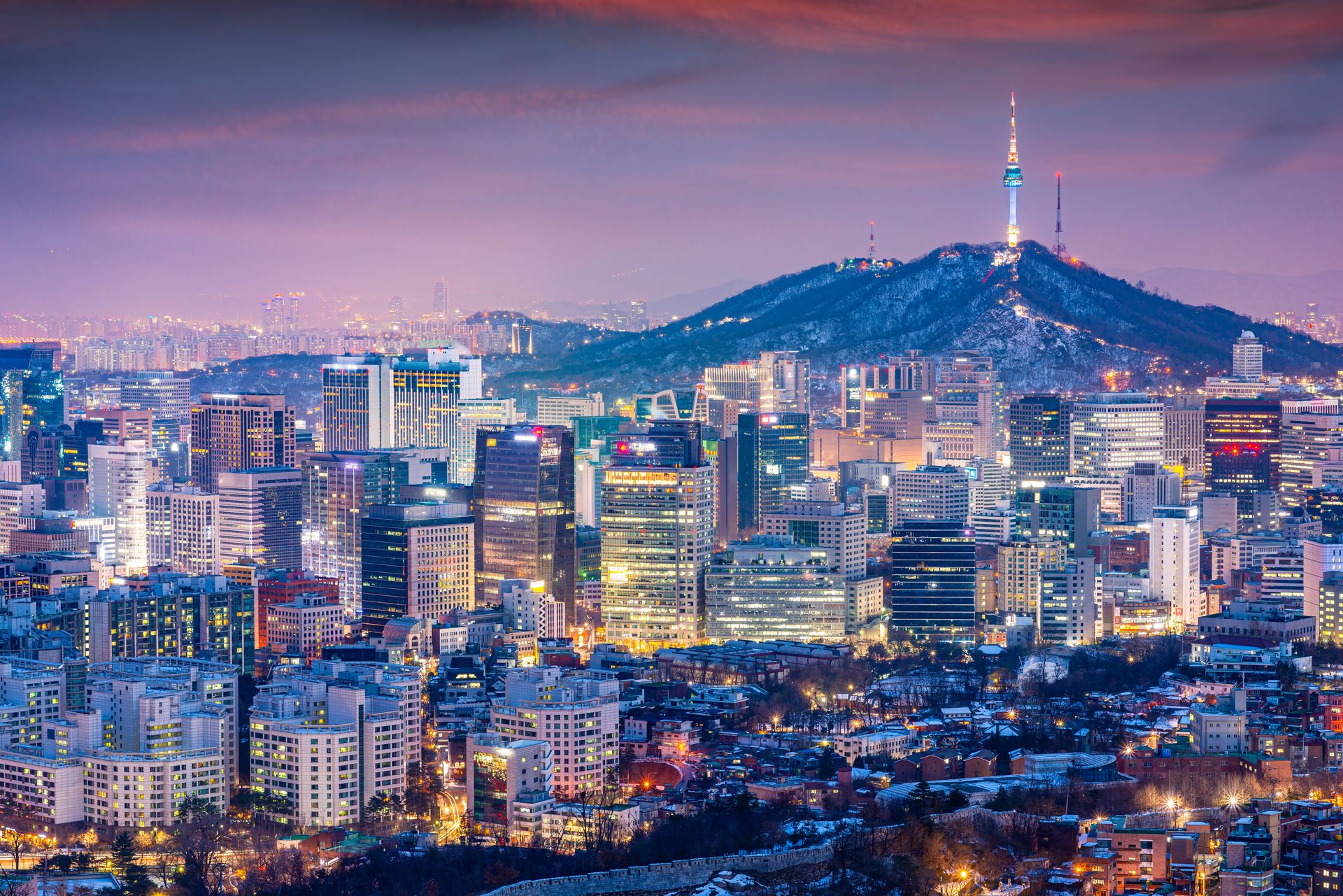 Seoul skyline at night with Namsan Tower, home of South Korean intelligence and the NIS