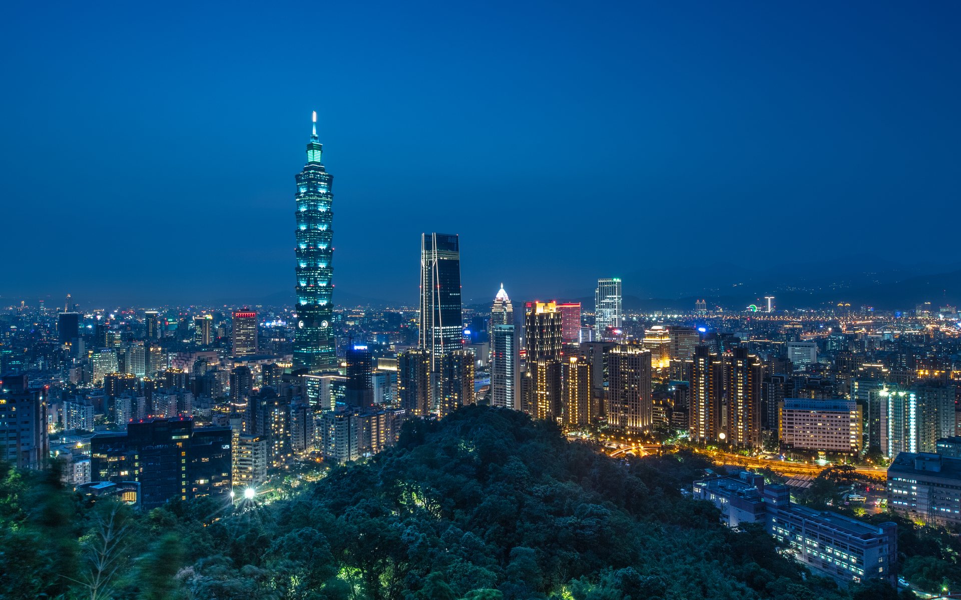 Taipei skyline with Taipei 101 at dusk, home of Taiwanese intelligence