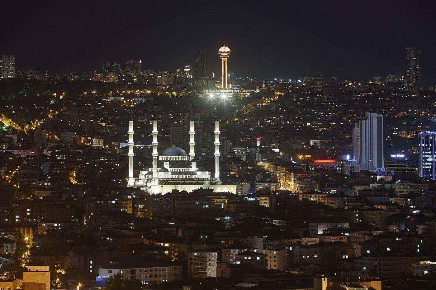 Ankara at night with the Atakule tower, home of MİT, Turkey’s National Intelligence Organization